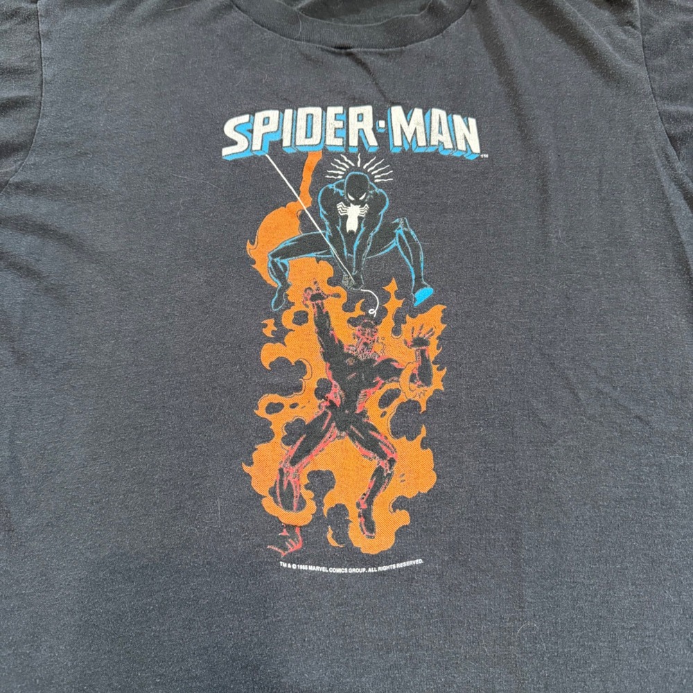 Marvel Spider-Man T-Shirt Mens L Black 1985 Vintage Screen Stars Single Stitch - Picture 3 of 9
